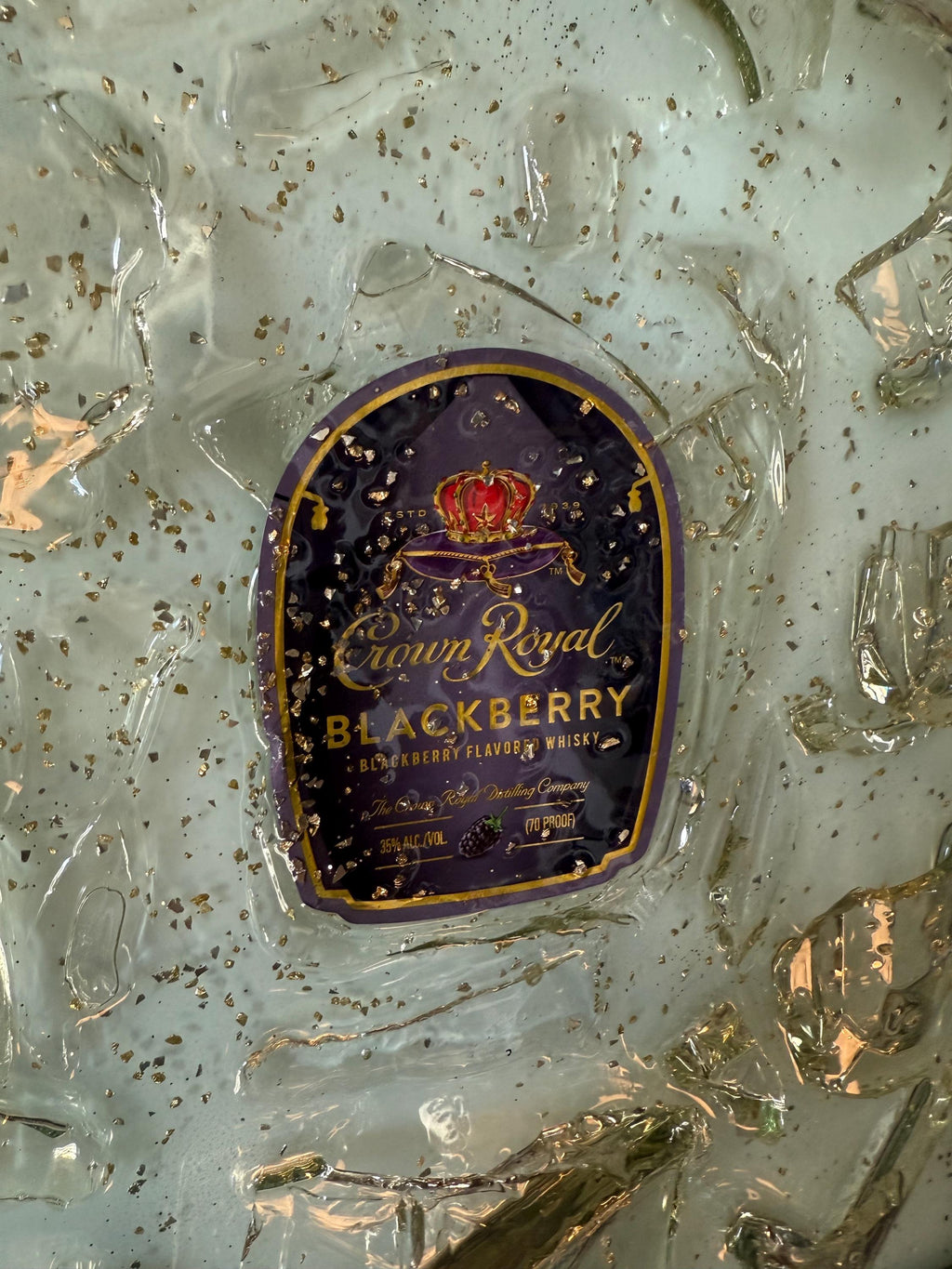 Crown Royal Blackberry Whiskey broken bottle wall art
