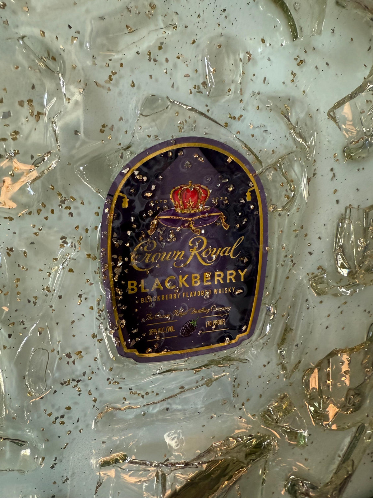 Crown Royal Blackberry Whiskey broken bottle wall art