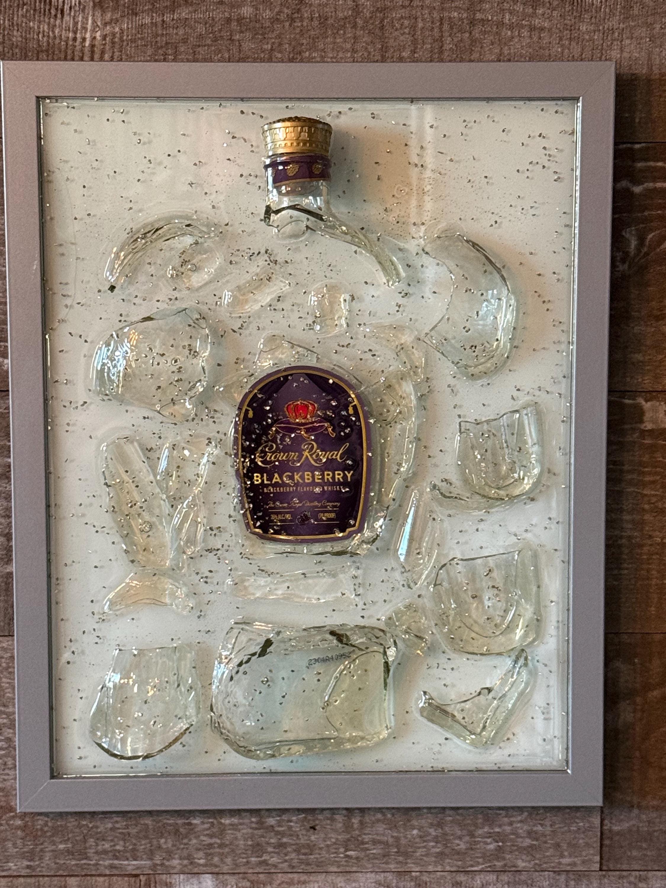 Crown Royal Blackberry Whiskey broken bottle wall art