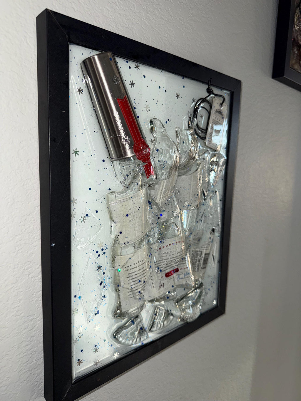Stranahan’s Snowflake 2021 Single Malt Whiskey broken bottle wall art