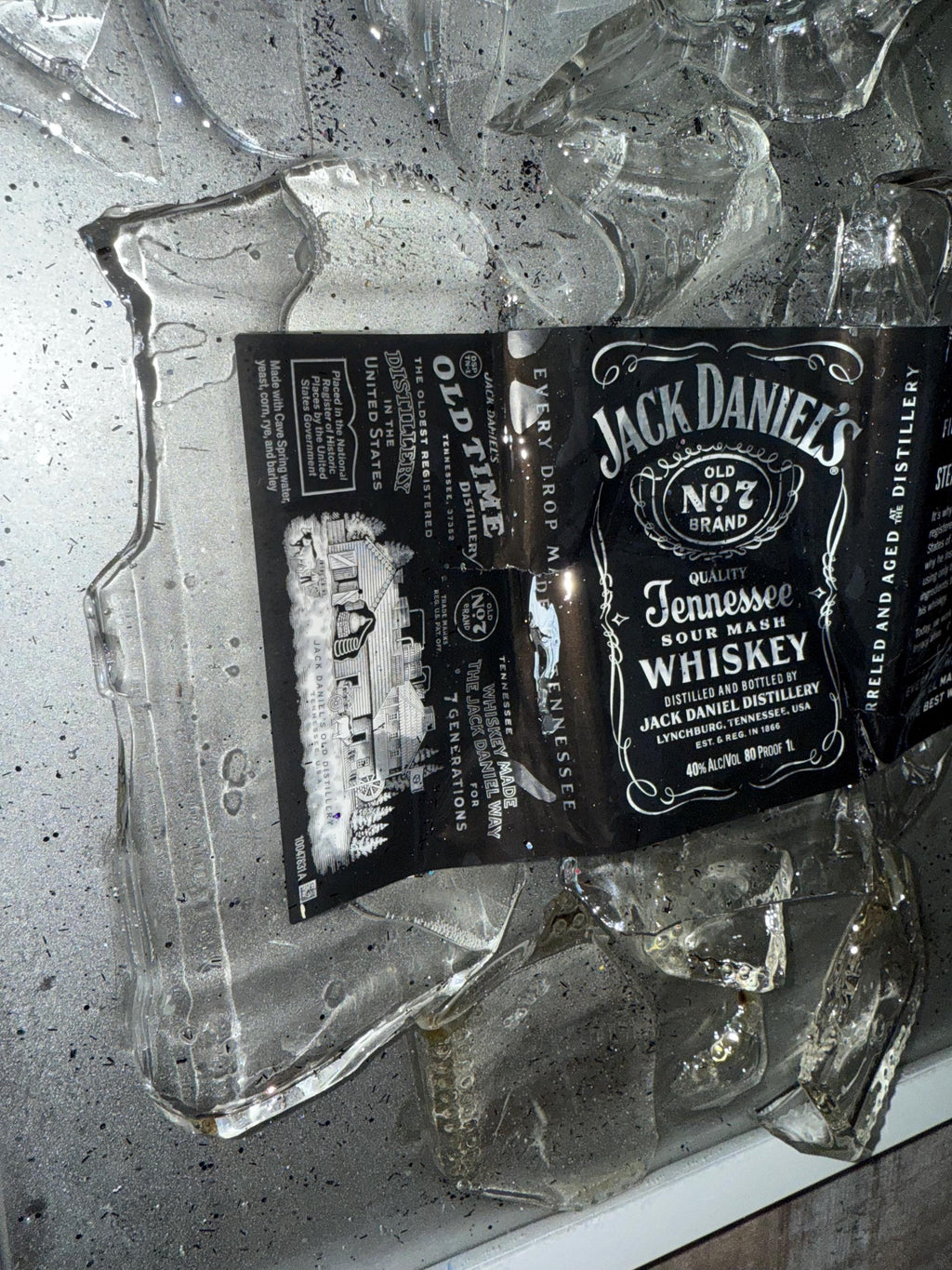 Jack Daniels Whiskey broken bottle wall art