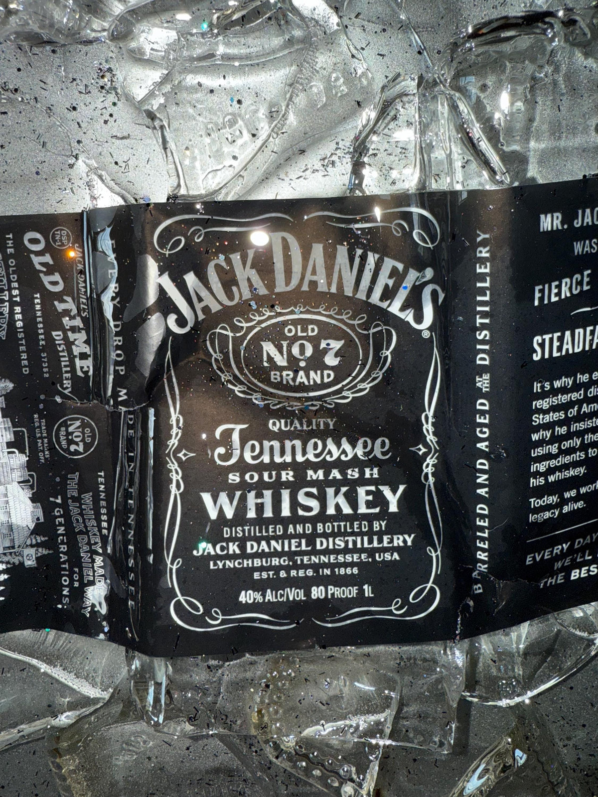 Jack Daniels Whiskey broken bottle wall art