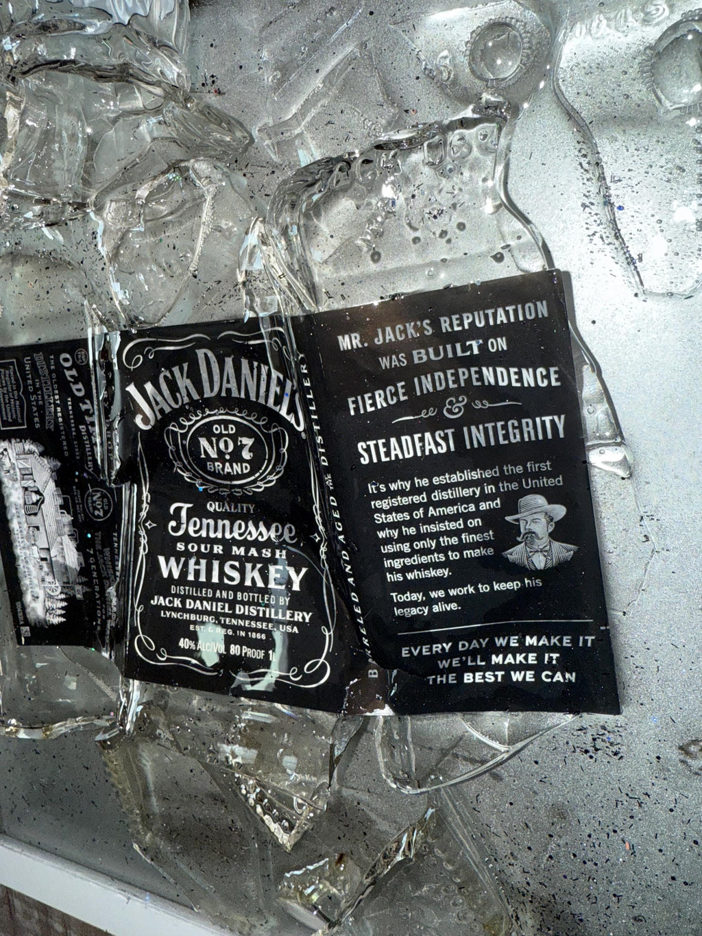 Jack Daniels Whiskey broken bottle wall art