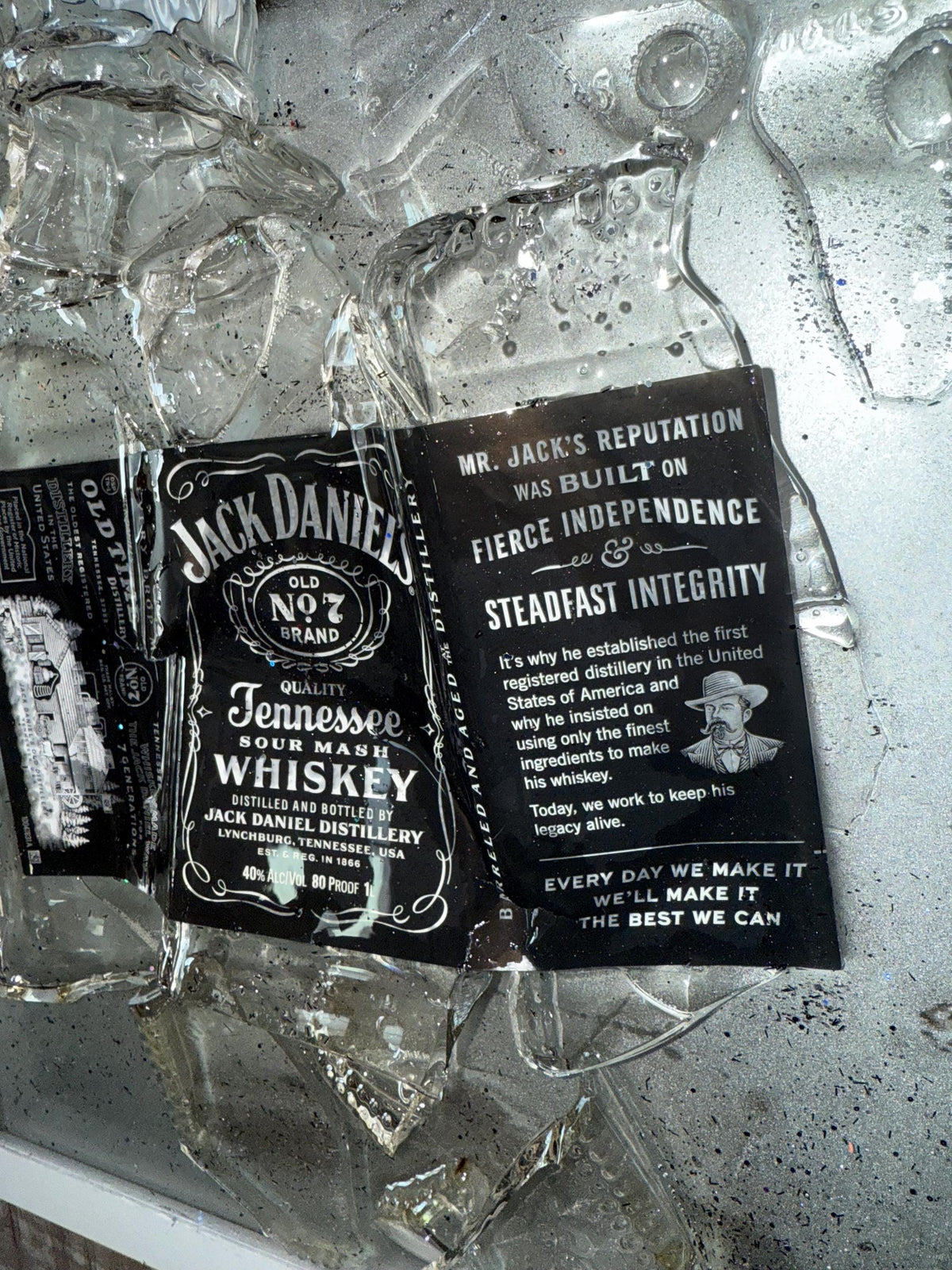 Jack Daniels Whiskey broken bottle wall art