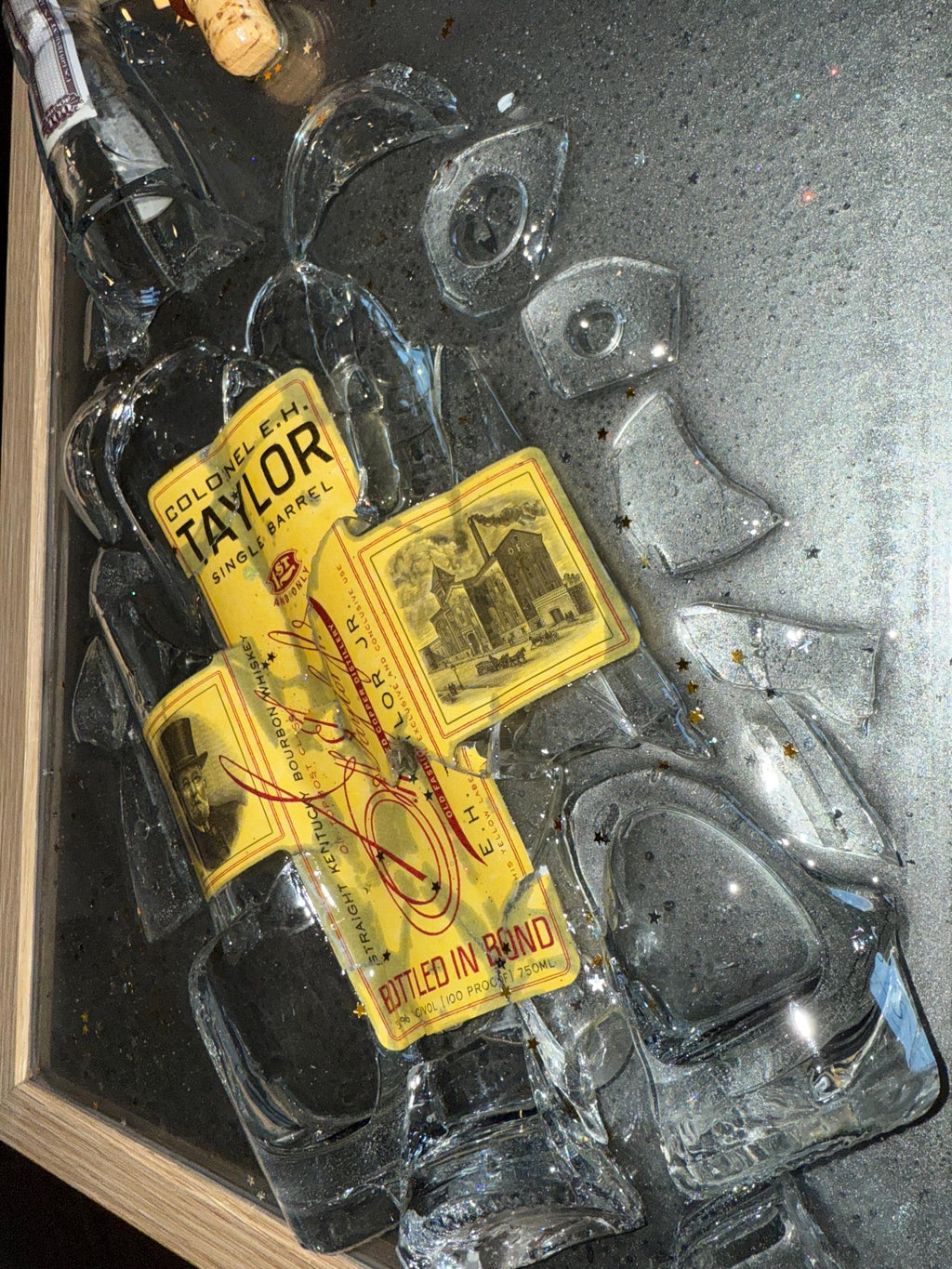 Colonel E.H. Taylor Single Barrel Bottled In Bond Bourbon/Whiskey broken bottle wall art