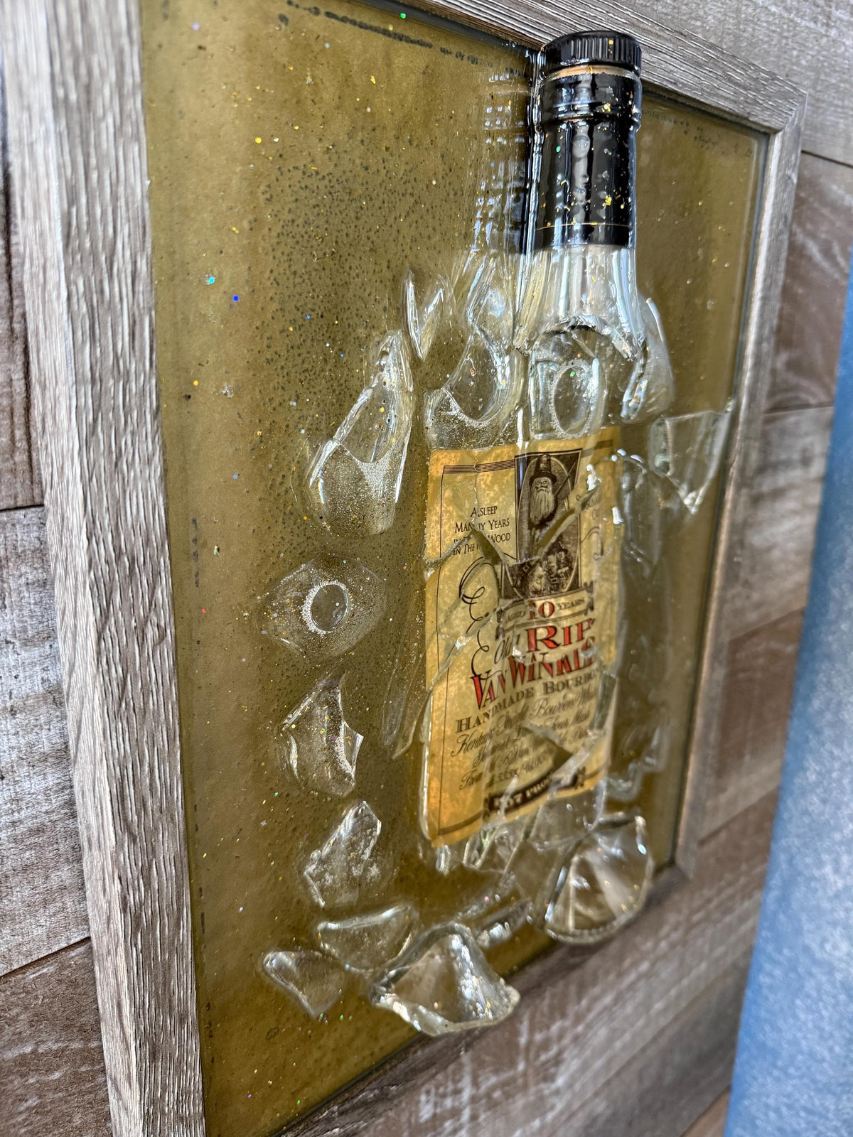 Old RIP Van Winkle 10 year old Bourbon Whiskey broken bottle wall art