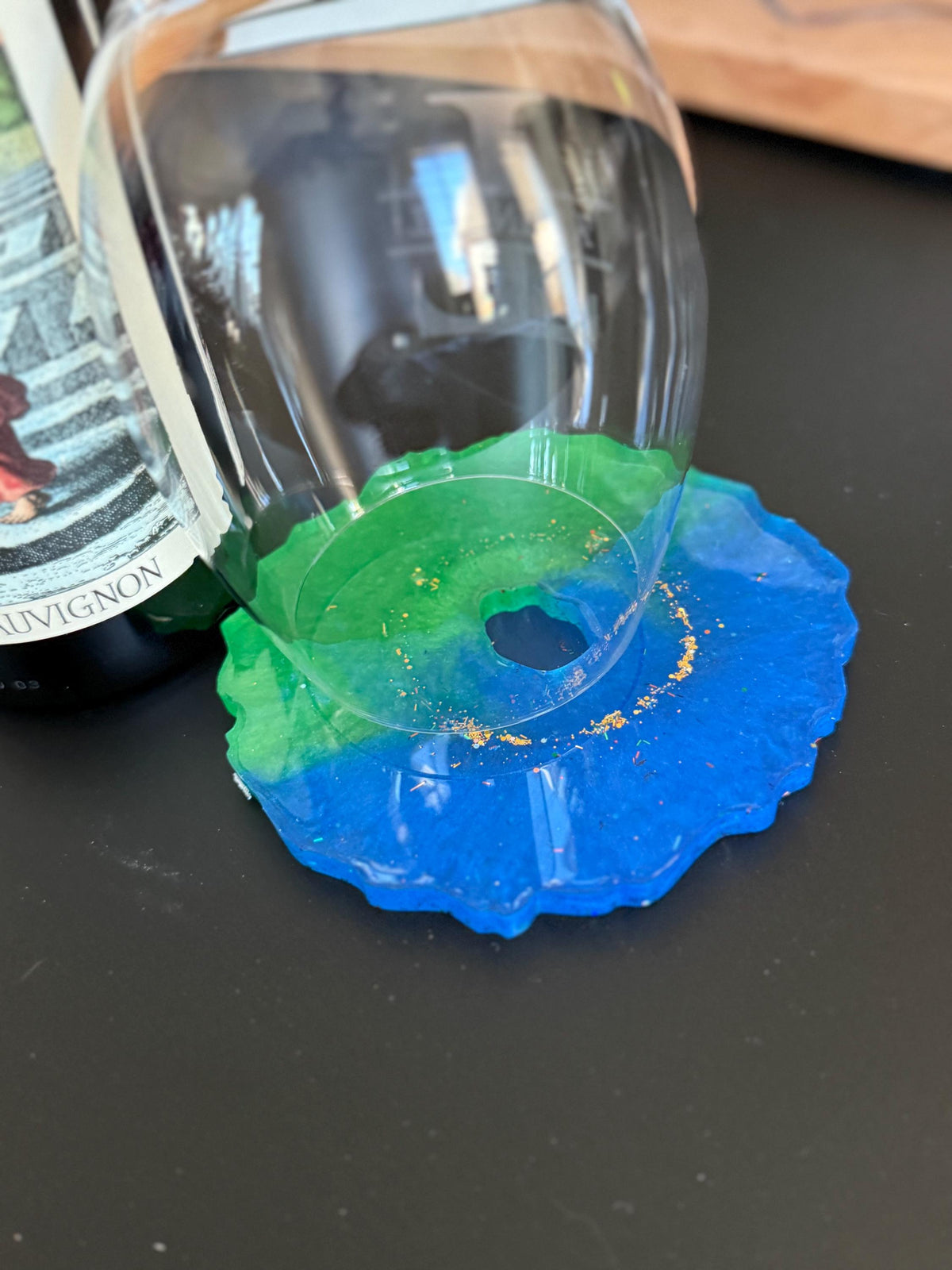 Beach Vibe 3 piece wine glasses/bottle holder with coasters.