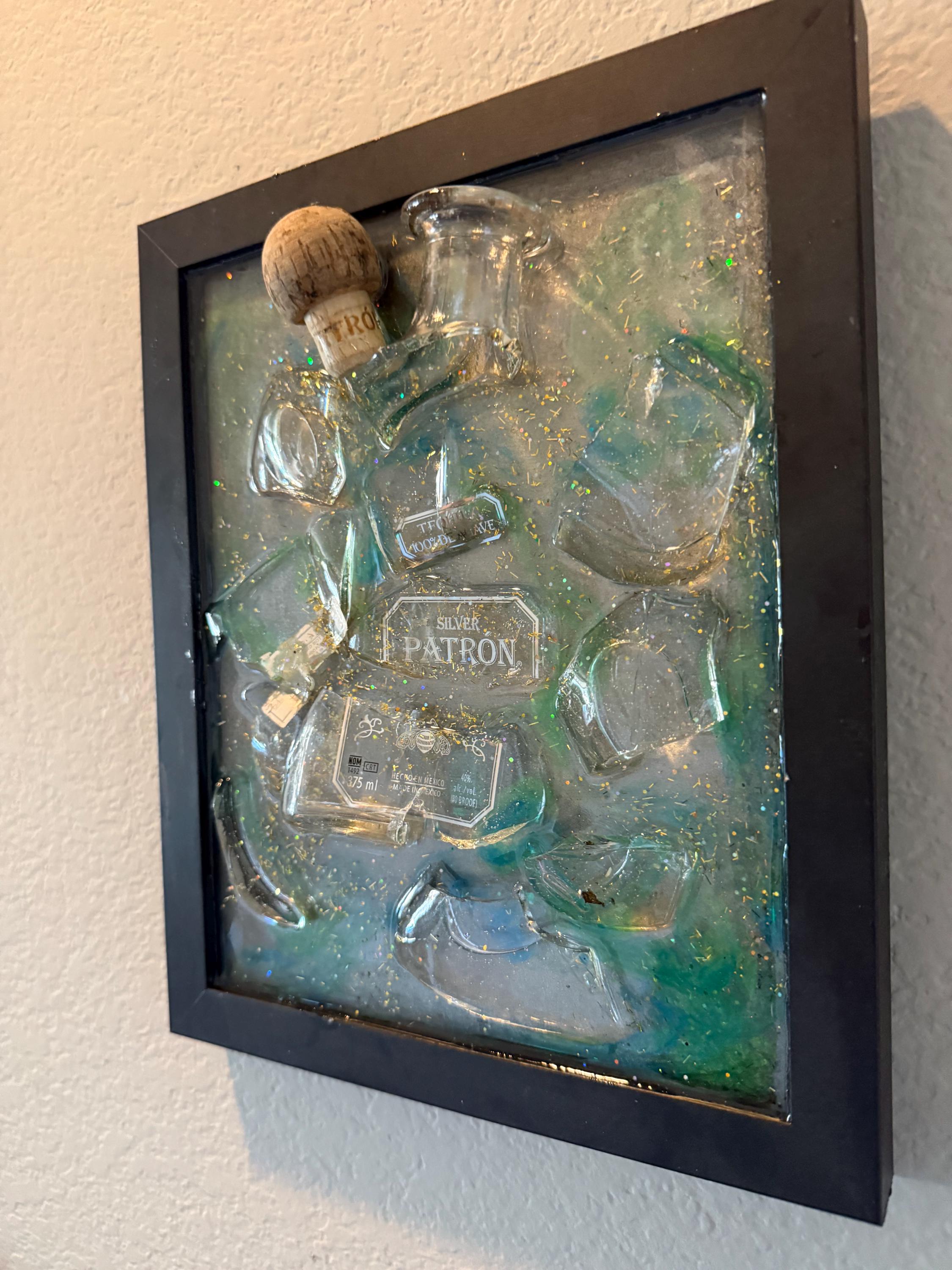 Patron Tequila broken bottle wall art