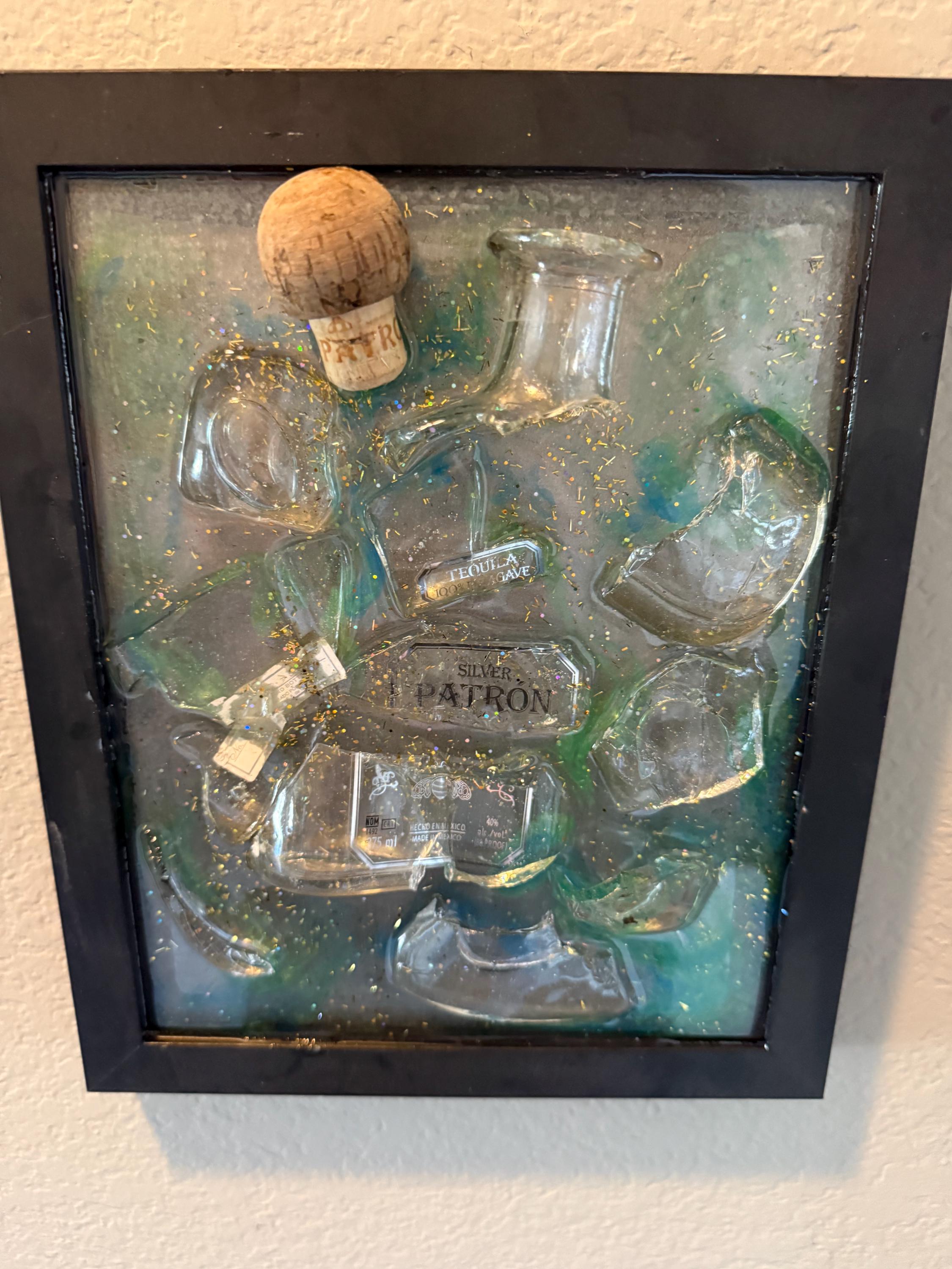 Patron Tequila broken bottle wall art