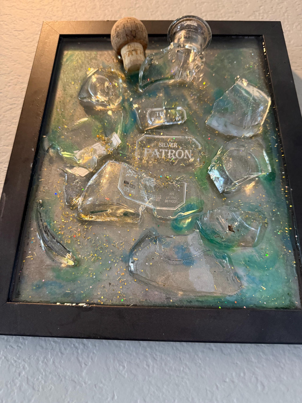 Patron Tequila broken bottle wall art