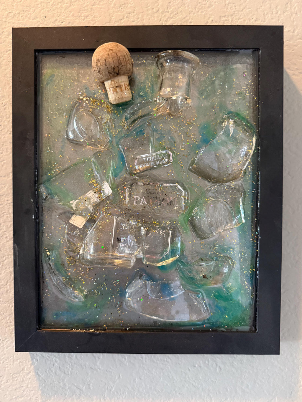 Patron Tequila broken bottle wall art