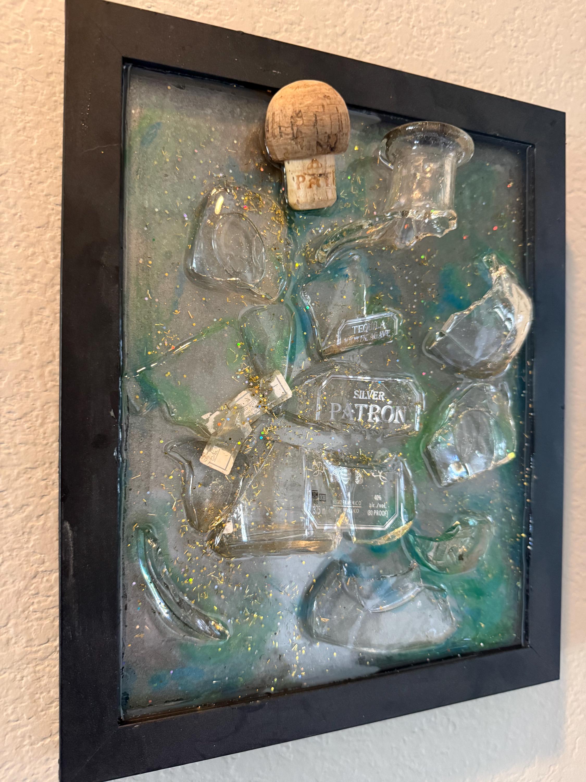 Patron Tequila broken bottle wall art