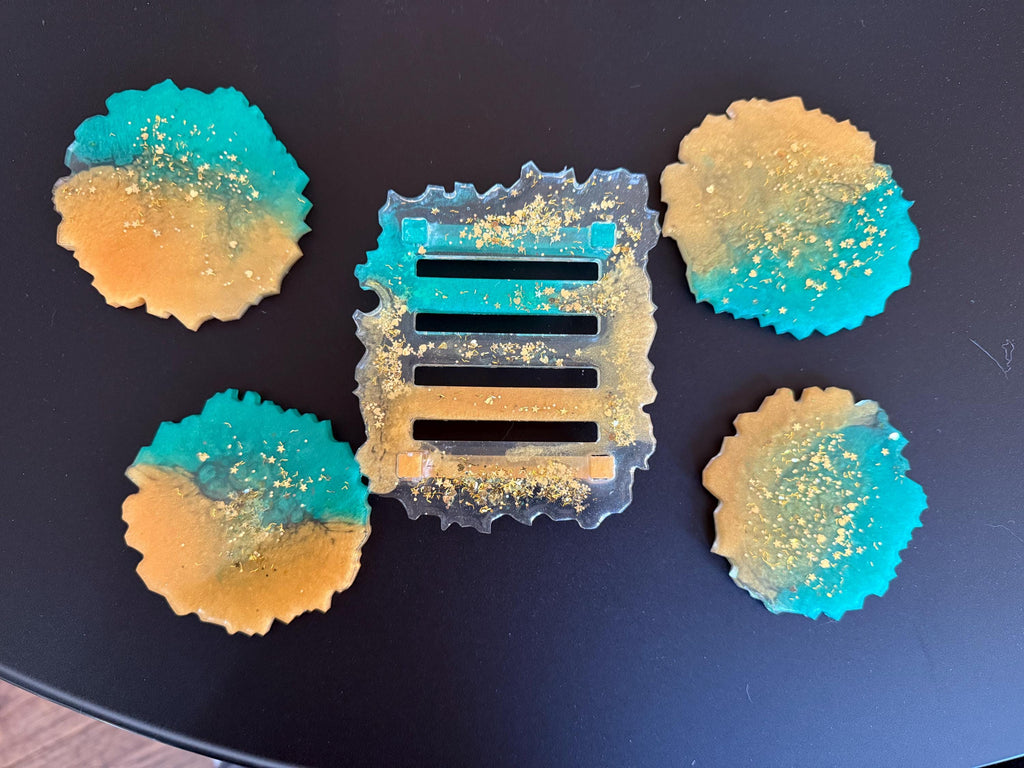 Beach Vibe 4 piece acrylic coaster set with holder