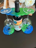 Beach Vibe 3 piece wine glasses/bottle holder with coasters.