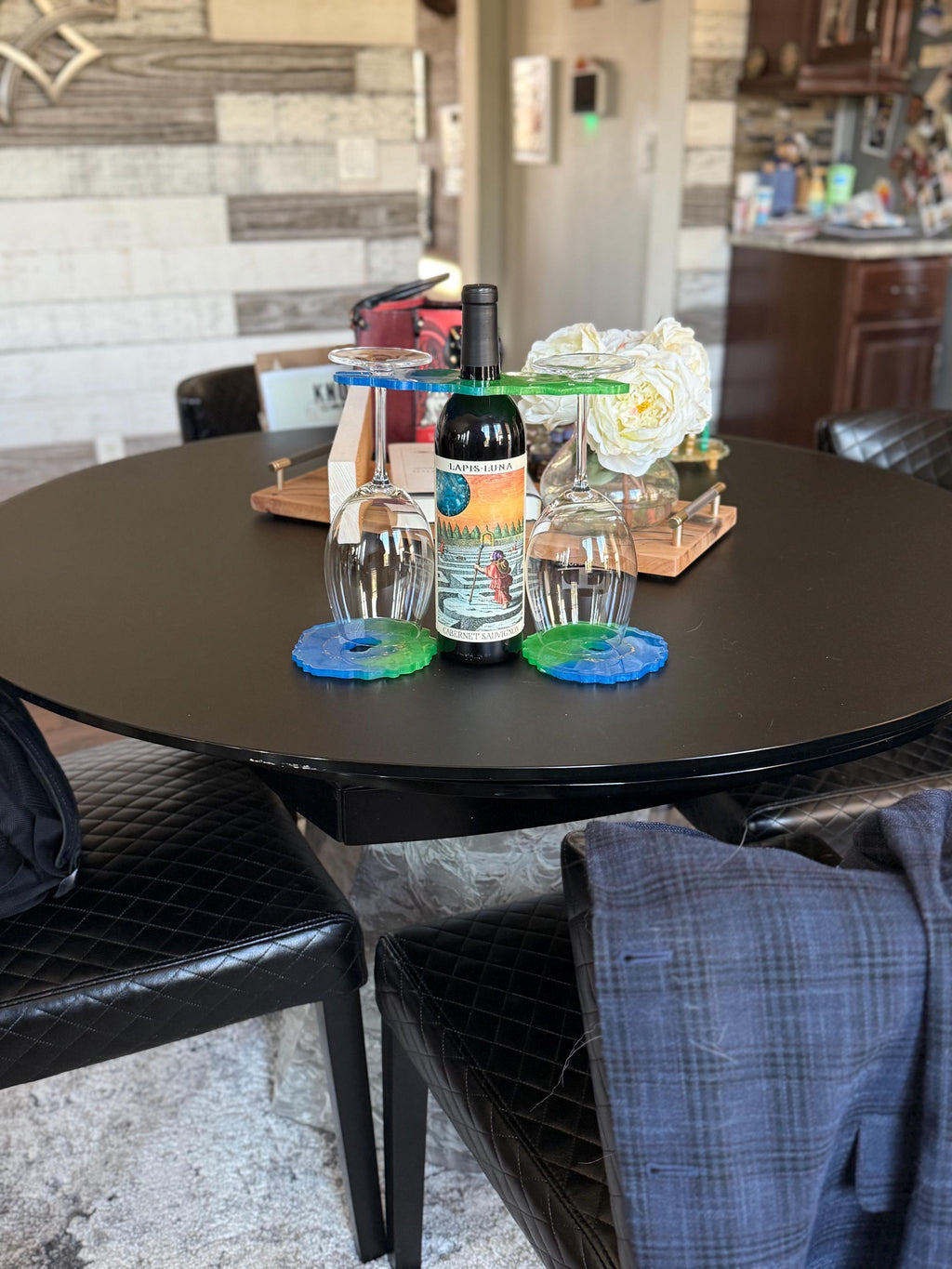 Beach Vibe 3 piece wine glasses/bottle holder with coasters.