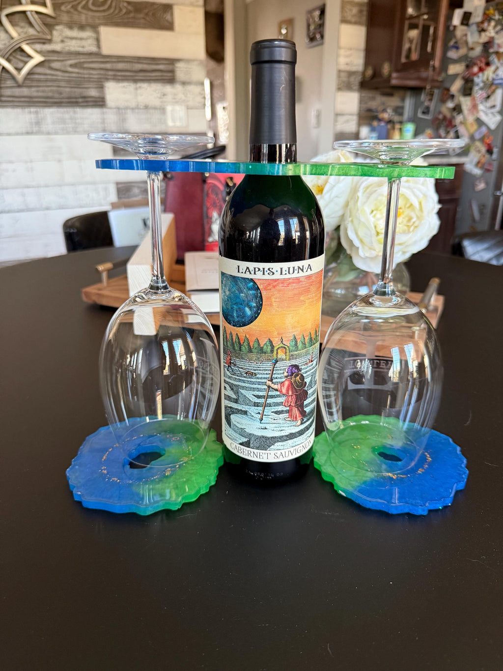 Beach Vibe 3 piece wine glasses/bottle holder with coasters.