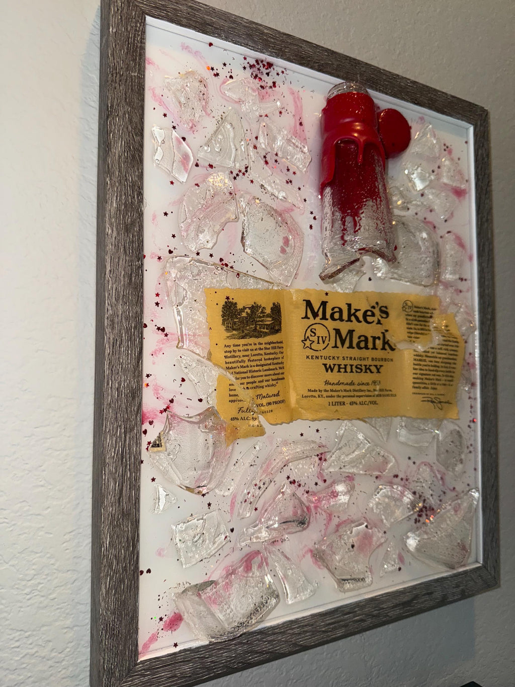 Makers Mark Bourbon/Whiskey broken bottle wall art