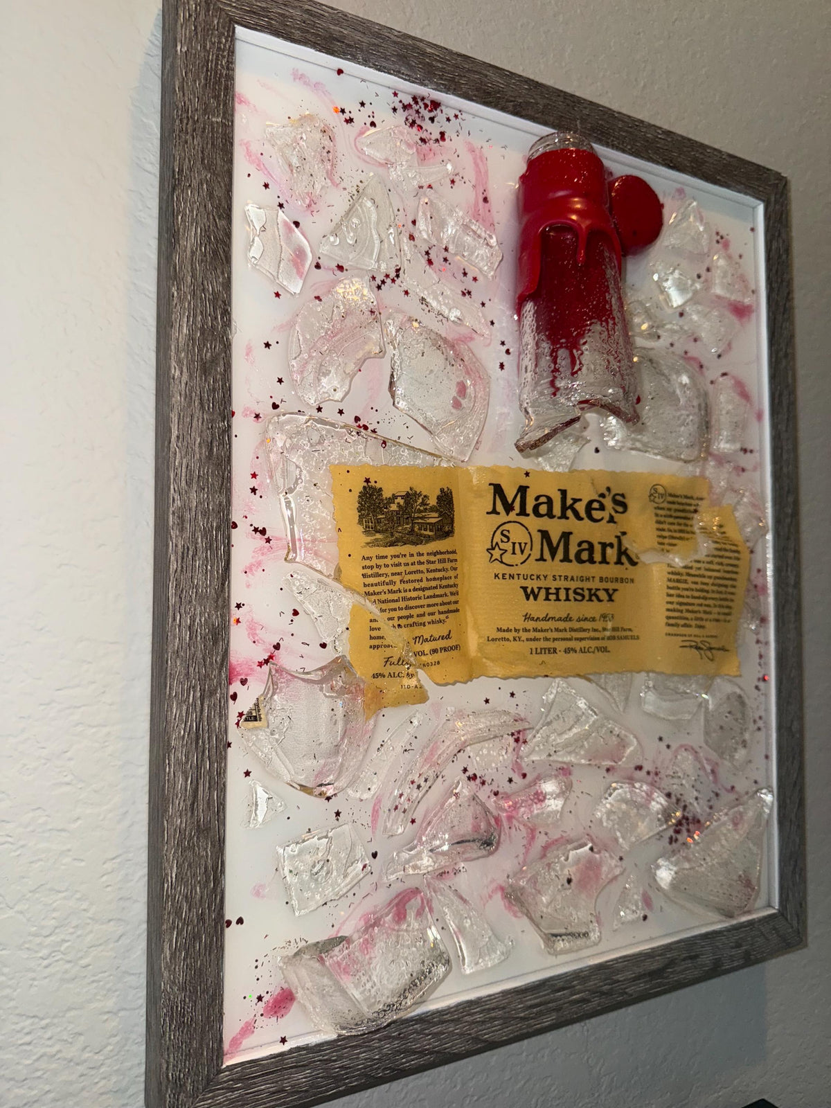 Makers Mark Bourbon/Whiskey broken bottle wall art