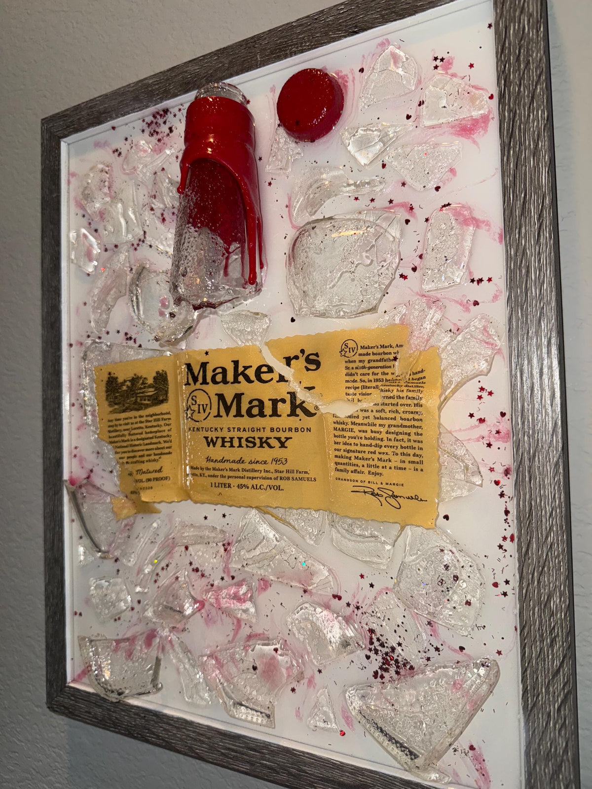 Makers Mark Bourbon/Whiskey broken bottle wall art