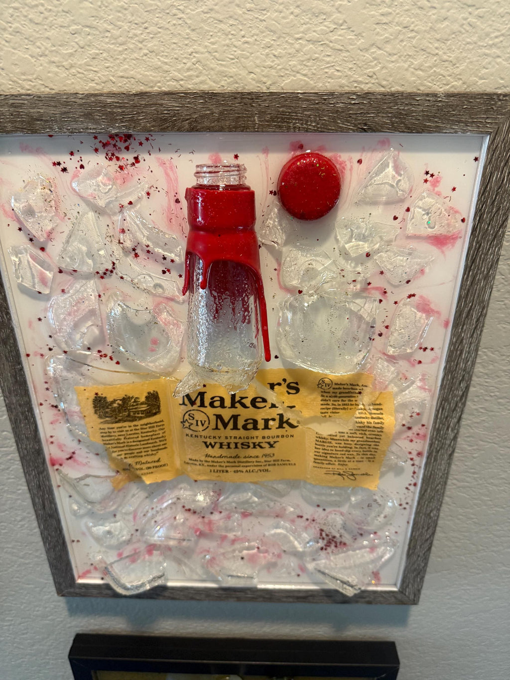 Makers Mark Bourbon/Whiskey broken bottle wall art