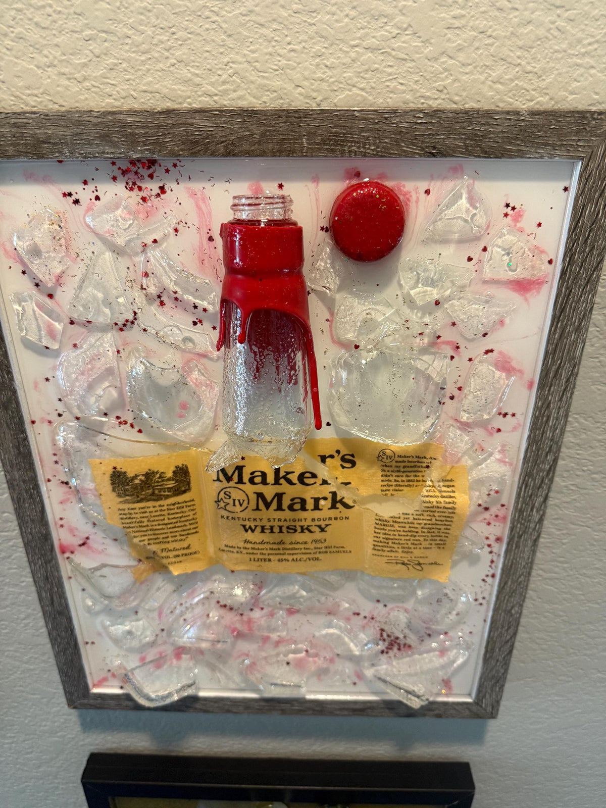 Makers Mark Bourbon/Whiskey broken bottle wall art