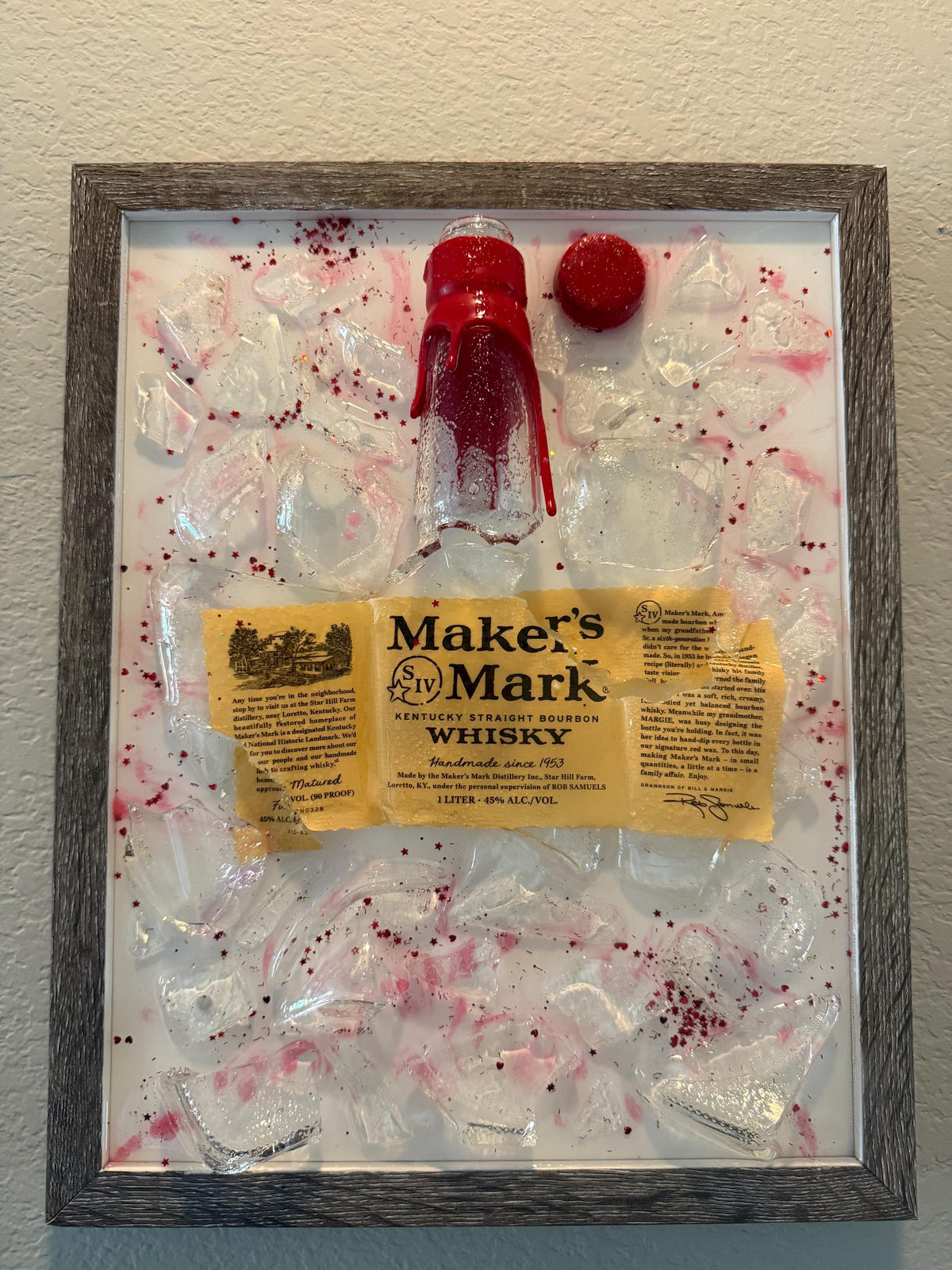 Makers Mark Bourbon/Whiskey broken bottle wall art
