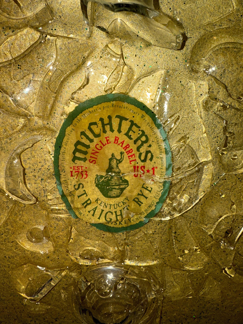 Michters Straight Rye Kentucky Whiskey broken bottle wall art
