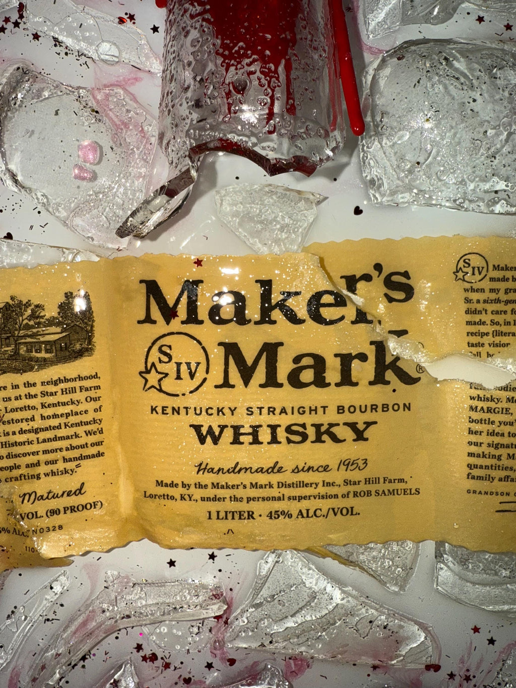 Makers Mark Bourbon/Whiskey broken bottle wall art