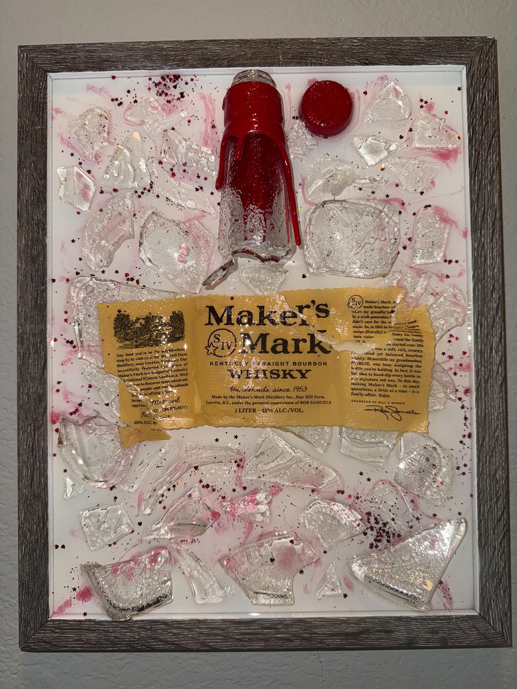 Makers Mark Bourbon/Whiskey broken bottle wall art