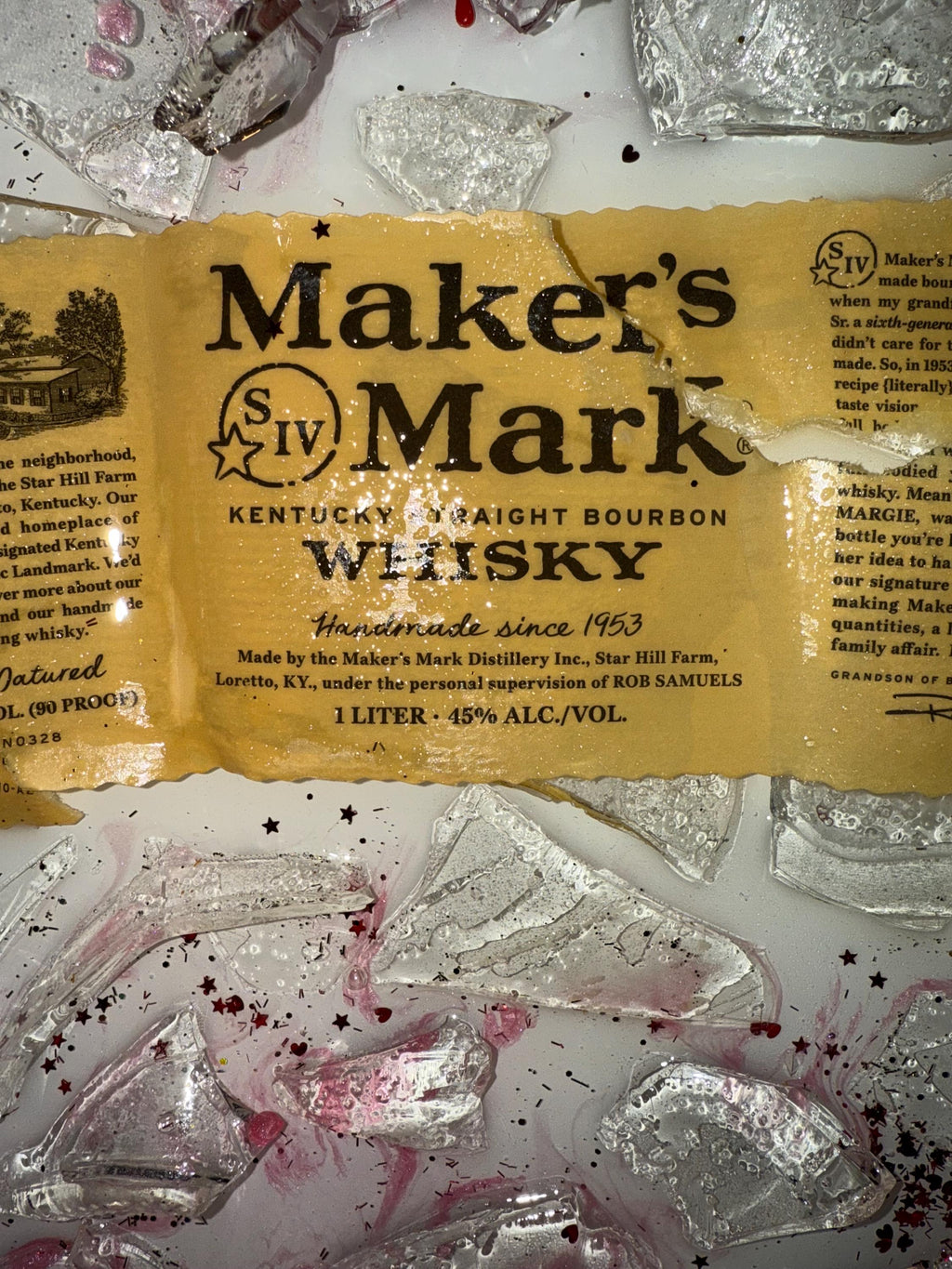 Makers Mark Bourbon/Whiskey broken bottle wall art