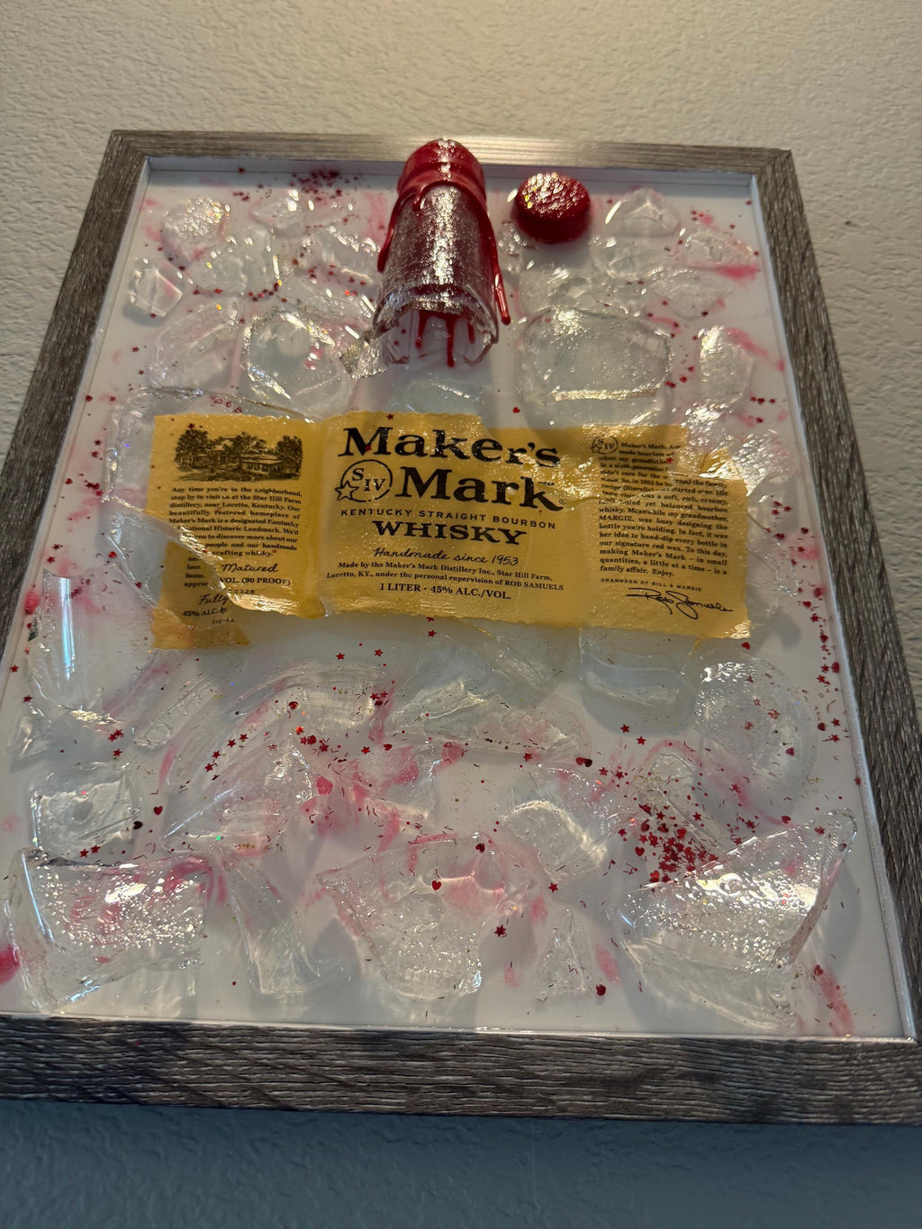 Makers Mark Bourbon/Whiskey broken bottle wall art
