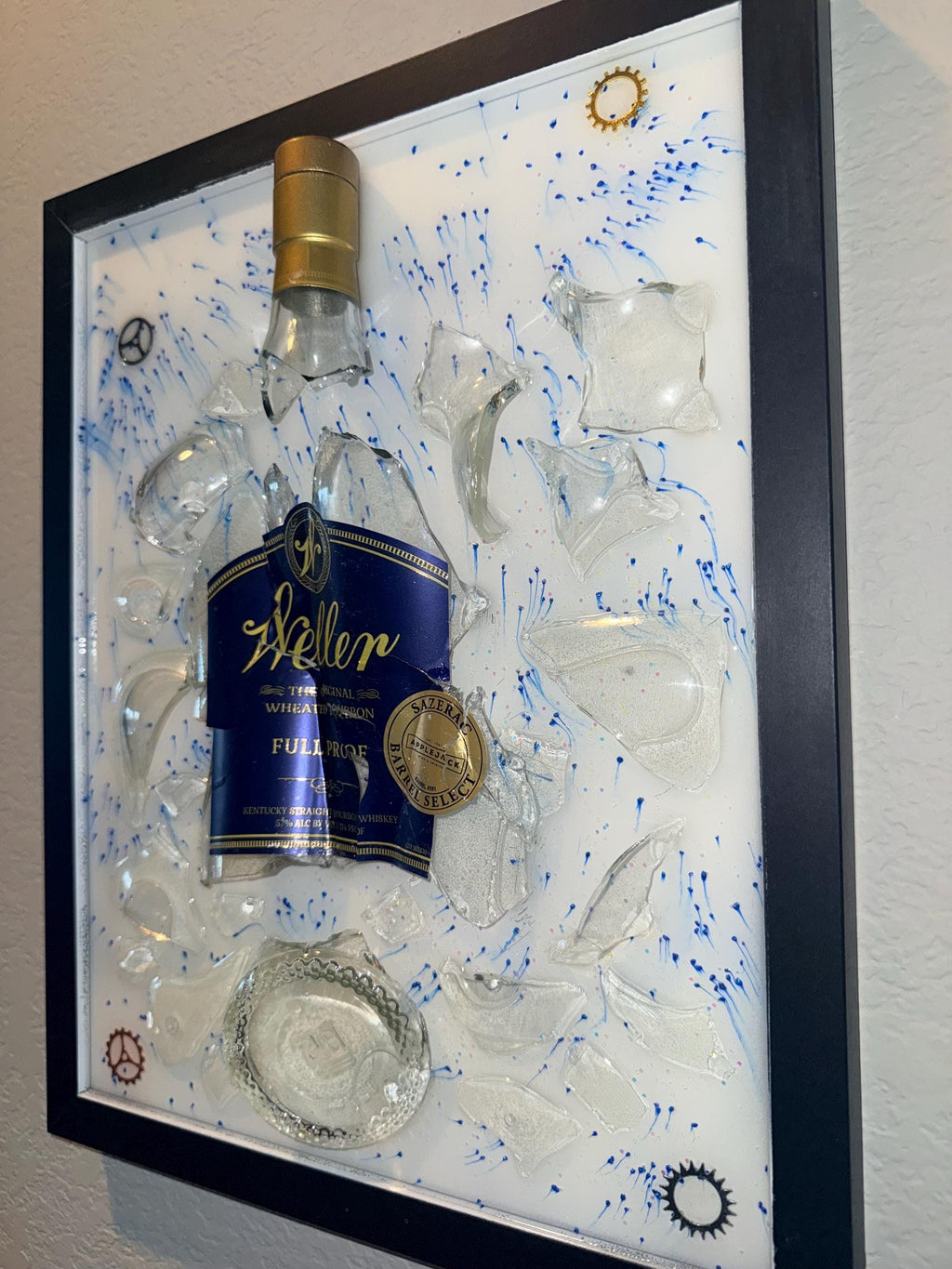 Weller Full Proof Bourbon Whiskey broken bottle wall art