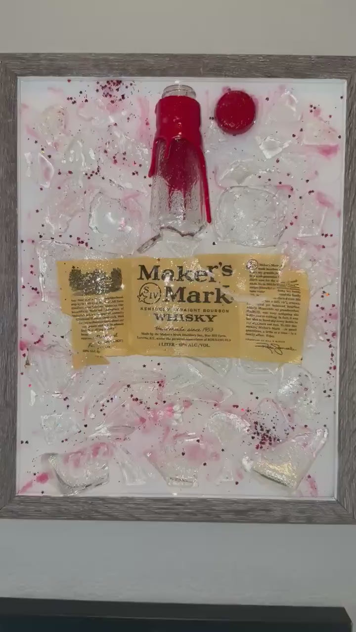 Makers Mark Bourbon/Whiskey broken bottle wall art