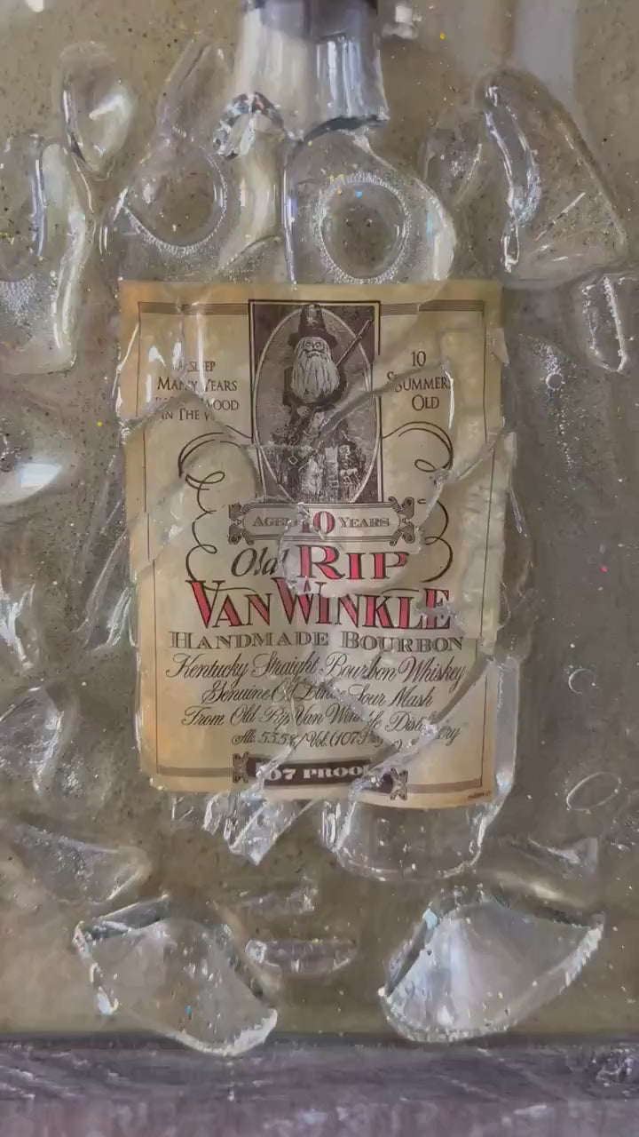 Old RIP Van Winkle 10 year old Bourbon Whiskey broken bottle wall art