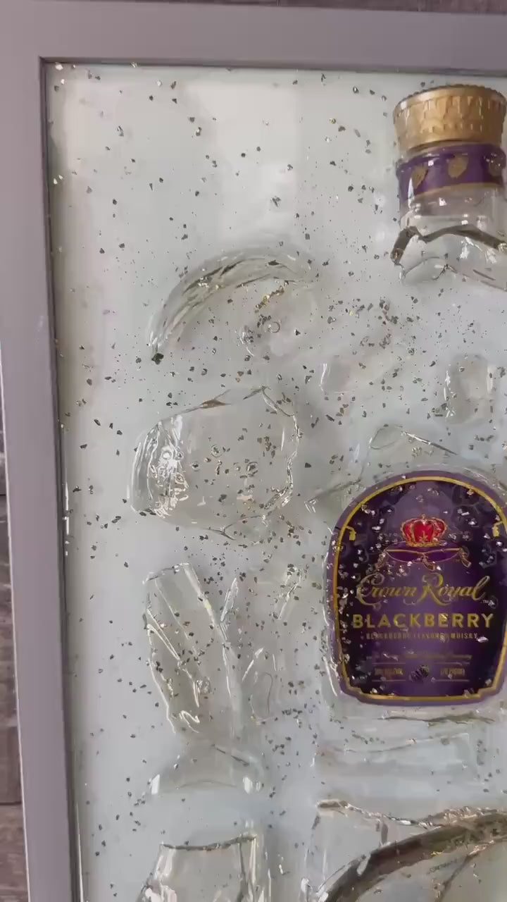 Crown Royal Blackberry Whiskey broken bottle wall art